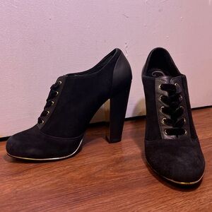 Women's Black Suede Lace-Up Block Heel Dress Shoes